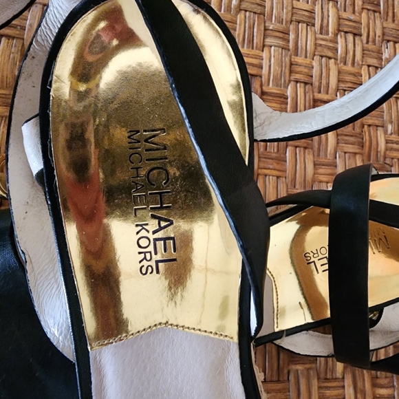 MICHAEL KORS Black Leather JALITA Jute PLATFORM Strappy MK Logo SANDALS - Picture 2 of 16